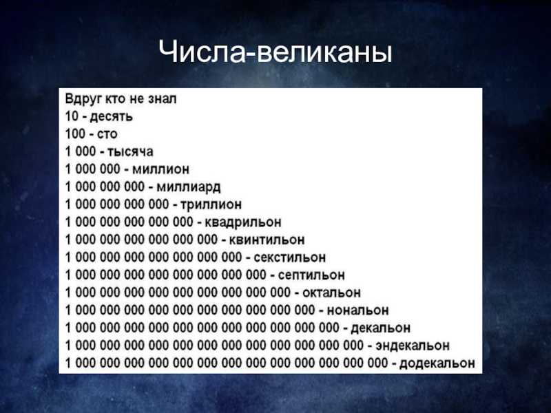 Большие числа и их название