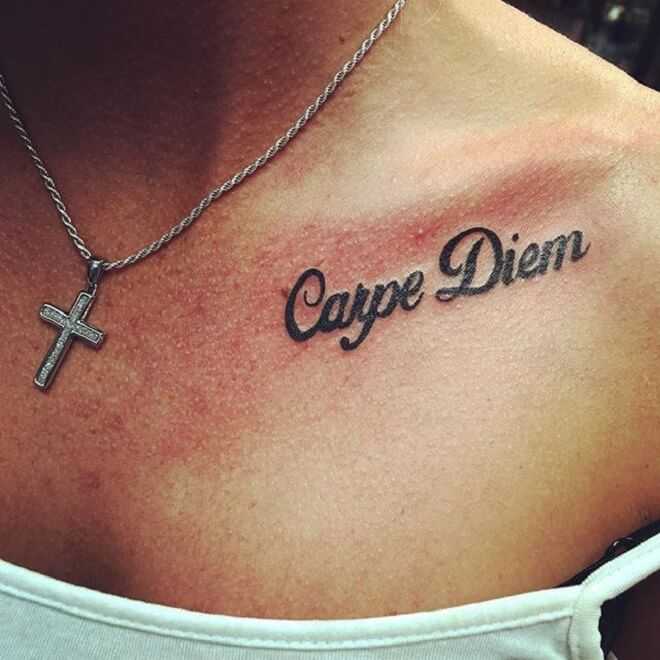Значение тату Carpe diem - информация про особенности, варианты, толкование, смысл и историю тату надписи На сайте есть фото готовых татуировок и эскизы